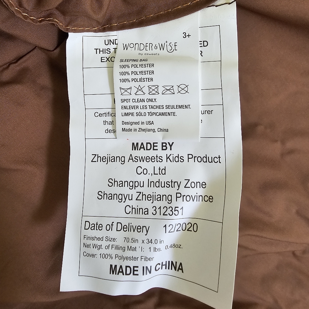 WONDER AND WISE BY ASWEETS Brown BearSleeping Bag - Picture 8 of 16